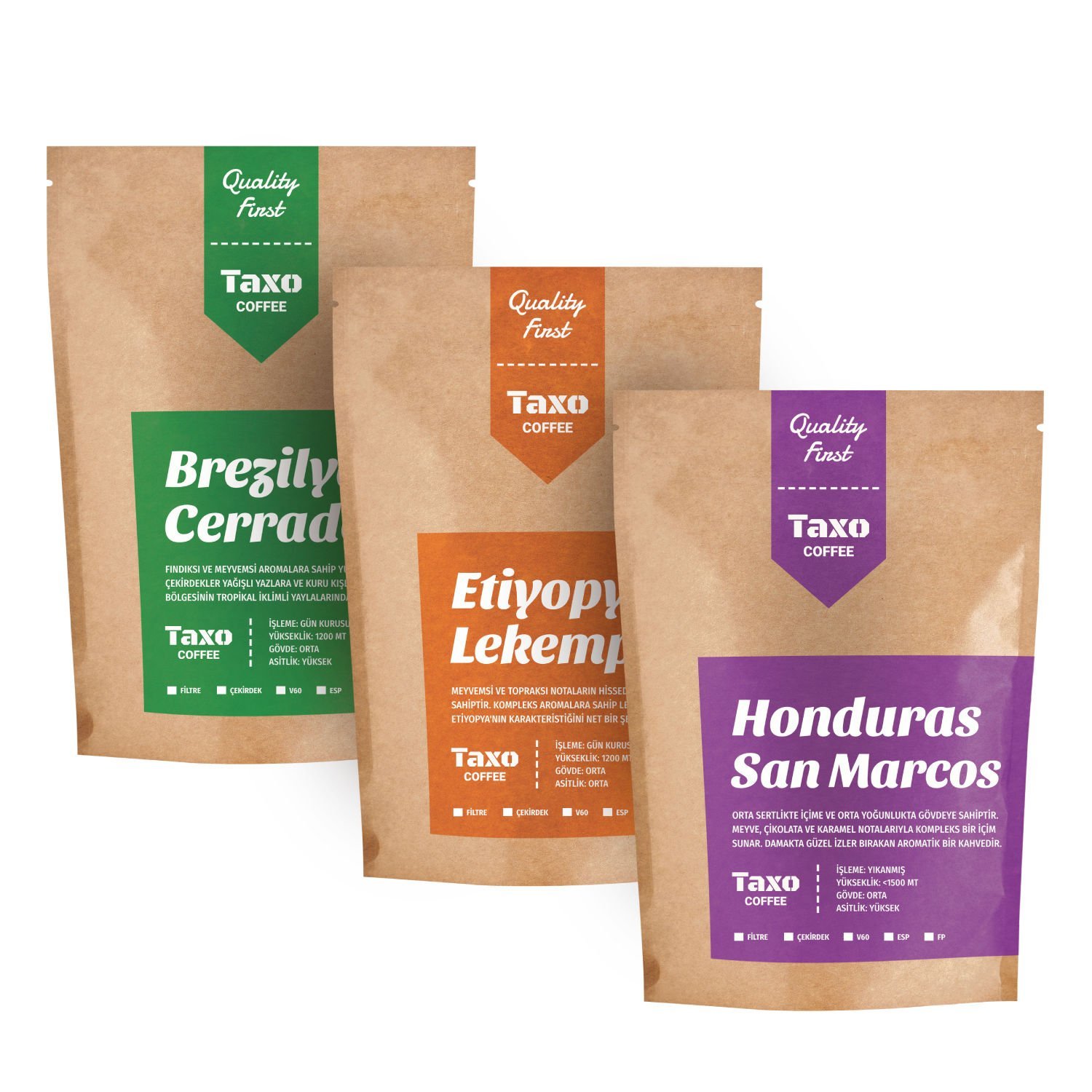 Honduras Brezilya Etiyopya 3x250gr Filtre Kahve Seti